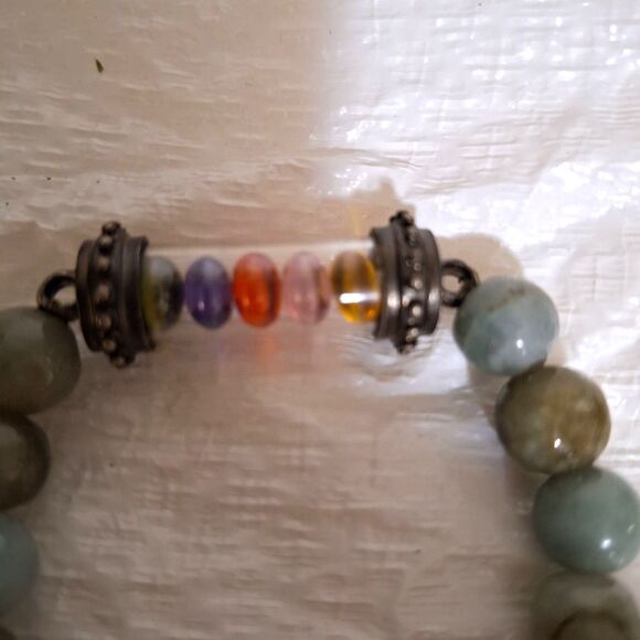 A Green Stone Stretchy Bracelet Good Luck Charm Thai Naga Eye Bead Tube - Picture 3 of 9